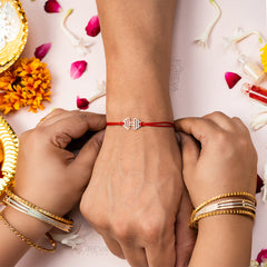 Handmade Pure 925 Silver Rakhi Gift Hamper | Handmade Rakhi with Roli Chawal, Chocolate & Scented Candle