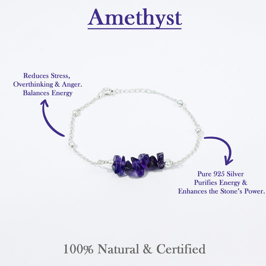 CalmCore Amethyst Bracelet | Pure Silver (चाँदी)