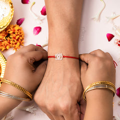 Handmade Pure 925 Silver Rakhi Gift Hamper | Handmade Rakhi with Roli Chawal, Chocolate & Scented Candle