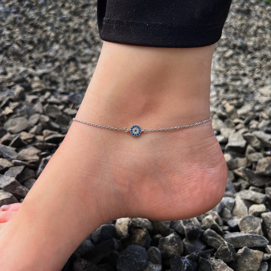 Gem Evil Eye Minimal Anklet Pure 925 Silver