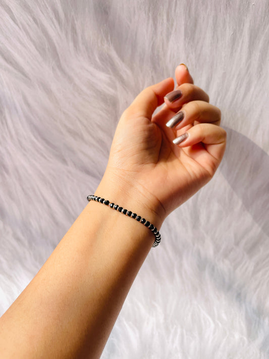 Black Beaded Bracelet 925 Silver