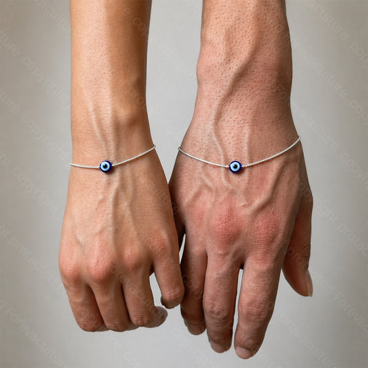 Amora Evil Eye Couple Bracelet Set | Silver-Plated | Adjustable