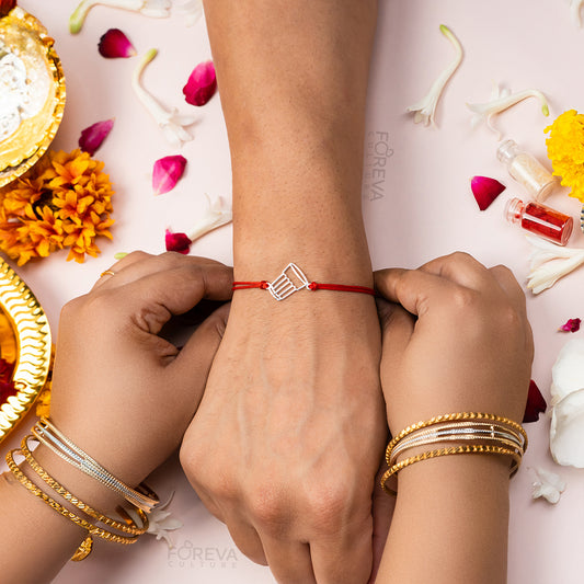 Handmade Pure 925 Silver Rakhi Gift Hamper | Handmade Rakhi with Roli Chawal, Chocolate & Scented Candle