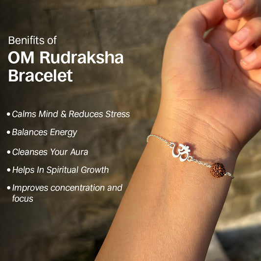 Divine Om Rudraksha Pure Silver (चाँदी) Bracelet