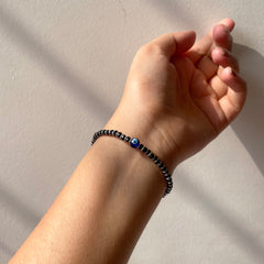 Beaded  Sterling Silver Evil Eye Bracelet 925 Pure Sterling Silver