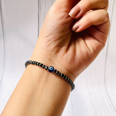 Beaded  Sterling Silver Evil Eye Bracelet 925 Pure Sterling Silver